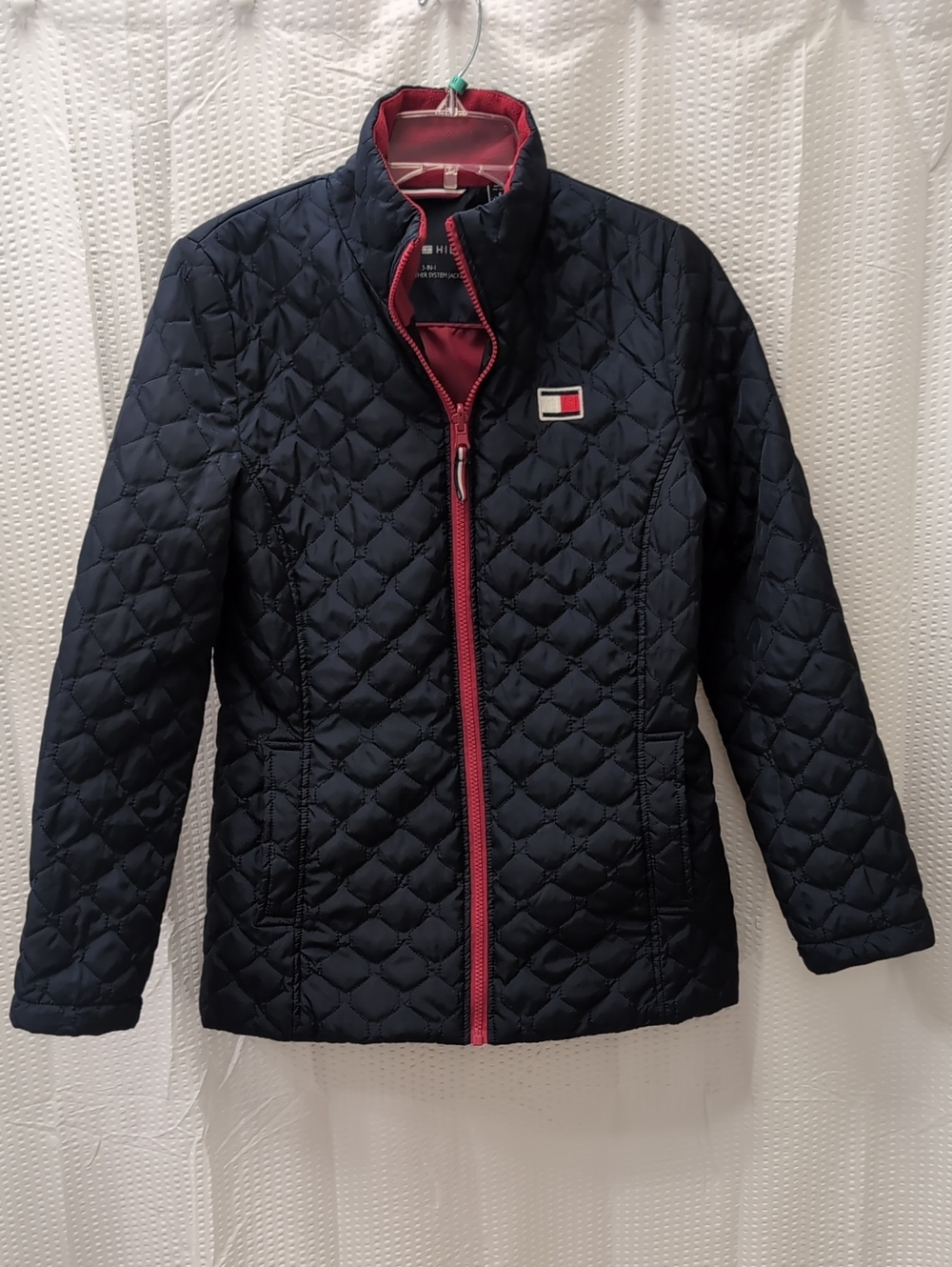 Tommy Hilfiger Navy Quilted Puffer Jacket with Red Trim